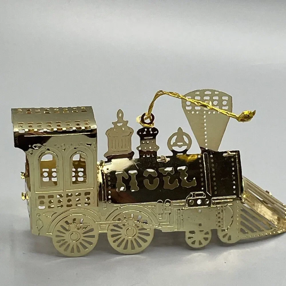 11 Gold Metal Filigree Christmas Ornaments Santa Sleigh Train Tree Snowflake